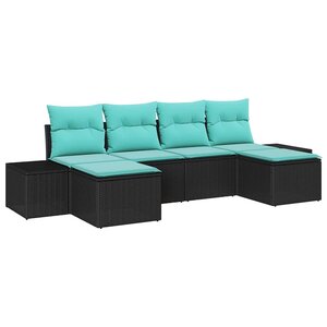 vidaXL Ensemble de canapé de jardin 4 Pièces Noir et turquoise polyrotin