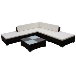 vidaXL Salon de jardin 6 Pièces avec coussins Résine tressée Marron