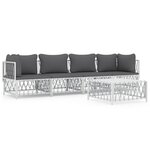 Salon de jardin meuble d'extérieur ensemble de mobilier avec coussins 5 pièces blanc acier 02_0018302
