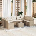 vidaXL Ensemble de canapé de jardin 10 Pièces Beige Poly rotin