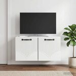 vidaXL Meuble TV mural Montage mural Blanc brillant 59 5 x 31 x 30 cm
