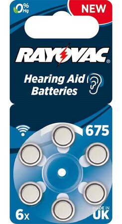 6x piles ha675/v675 (pr44) aides auditives 'acoustic' rayovac