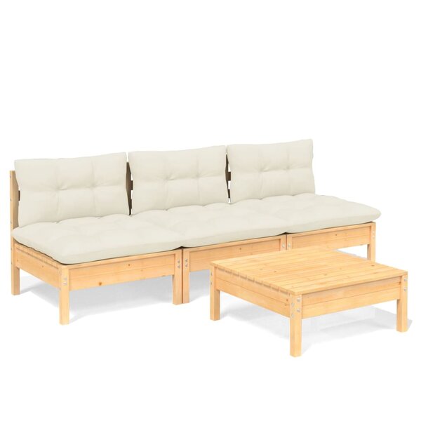 vidaXL Salon de jardin 4 Pièces avec coussins crème Bois de pin