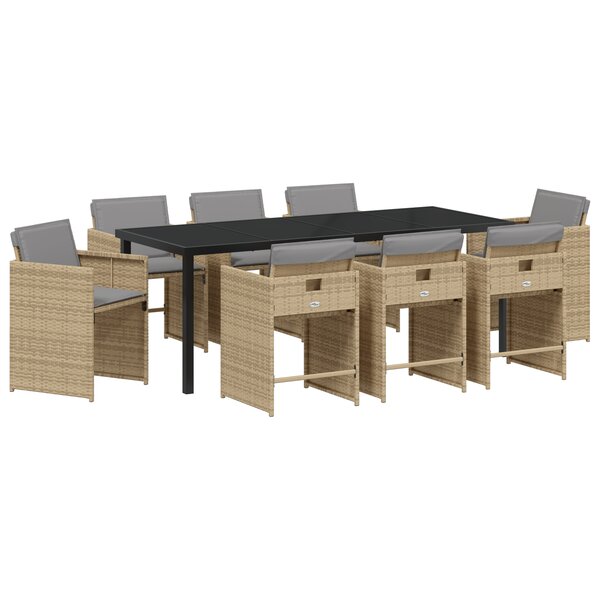 vidaXL Set de 9 pièces de repas de jardin avec coussins en rattan poly beige
