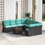 vidaXL Ensemble de canapé de jardin avec coussin 9 Pièces Noir polyrotin