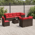 vidaXL Salon de jardin avec coussins 9 Pièces marron résine tressée