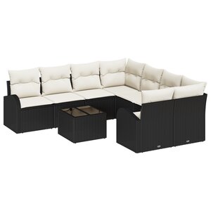 vidaXL Ensemble de canapé de jardin 9 pièces avec coussins noir poly rattan