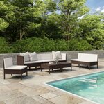 vidaXL Salon de jardin 9 Pièces avec coussins résine tressée marron