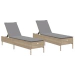 vidaXL Chaises longues avec coussins lot de 2 beige résine tressée