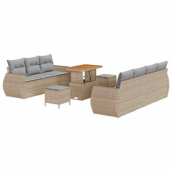 vidaXL Ensemble de canapé de jardin 10 Pièces Beige polyrotin