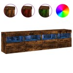vidaXL Meubles TV muraux et lumières LED 2Pièces chêne fumé 80x30x40 cm