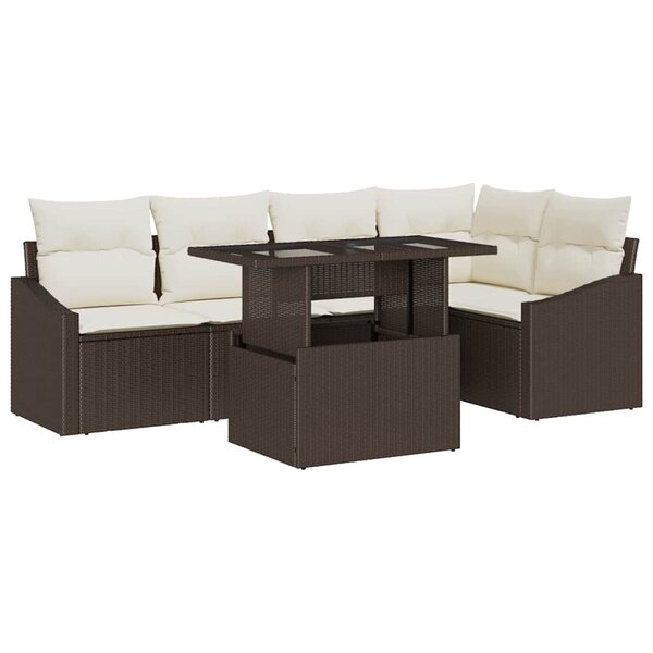 vidaXL Ensemble de canapé de jardin avec coussin 6 Pièces Marron et Crème