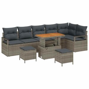 vidaXL Ensemble de canapé de jardin avec coussin 9 Pièces Gris Poly rotin