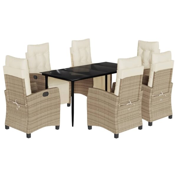 vidaXL Ensemble à manger de jardin et coussins 7 Pièces beige poly rotin