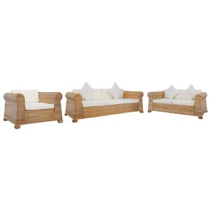 vidaXL Ensemble de canapés 3 Pièces avec coussins Rotin naturel
