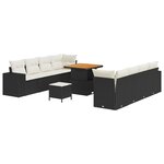 vidaXL Ensemble de canapé de jardin 11 pièces avec coussins en rattan synthétique noir et acacia.
