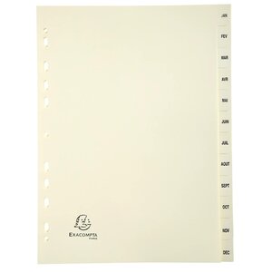 Intercalaires Imprimés Carte Peau 155g 12 Positions De Janvier À Décembre - A4 - Ivoire - Exacompta
