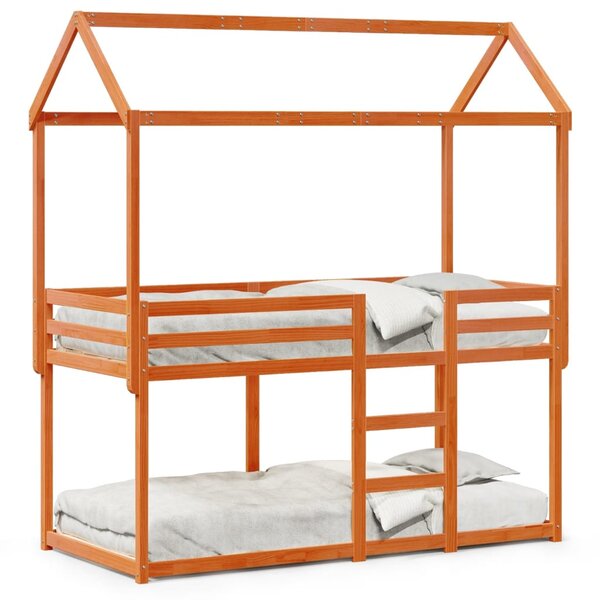 vidaXL Lit superposé avec toit cire marron 80x200cm bois massif de pin