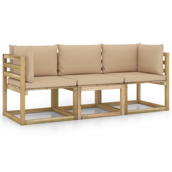 vidaXL Canapé de jardin 3 places avec coussins beige