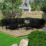 vidaXL Salon de jardin 8 Pièces avec coussins Noir PVC