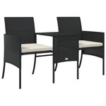 vidaXL Canapé de jardin table à thé et tabourets Résine tressée Noir