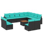 vidaXL Salon de jardin avec coussins 13 Pièces noir résine tressée