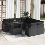 vidaXL Ensemble de canapé de jardin avec coussin 9 Pièces Noir Poly rotin