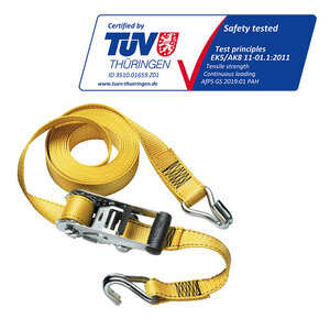 3058EURDAT Sangle d'Arrimage avec Crochets J et Cliquet Jaune 4 5m x 35mm Sangle