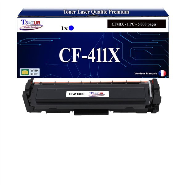 T3AZUR -Toner compatible avec CF411X (410X) pour HP Color LaserJet Pro MFP M377dw M477fdn M477fdw M477fnw - Cyan