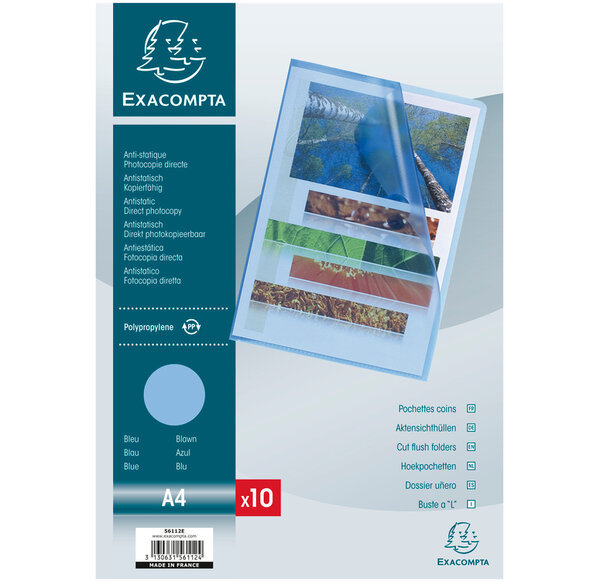 SACHET 10 POCH.COINS PP Grainé BLEU EXACOMPTA