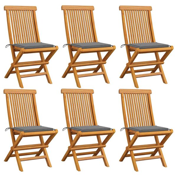 vidaXL Chaises de jardin et coussins gris lot de 6 Bois de teck massif