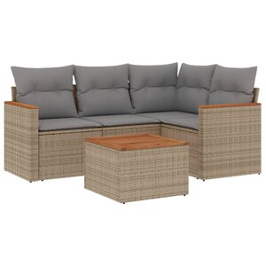 vidaXL Salon de jardin avec coussins 5 Pièces beige résine tressée