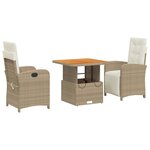 vidaXL Ensemble à manger de jardin et coussins 3 Pièces Beige poly rotin