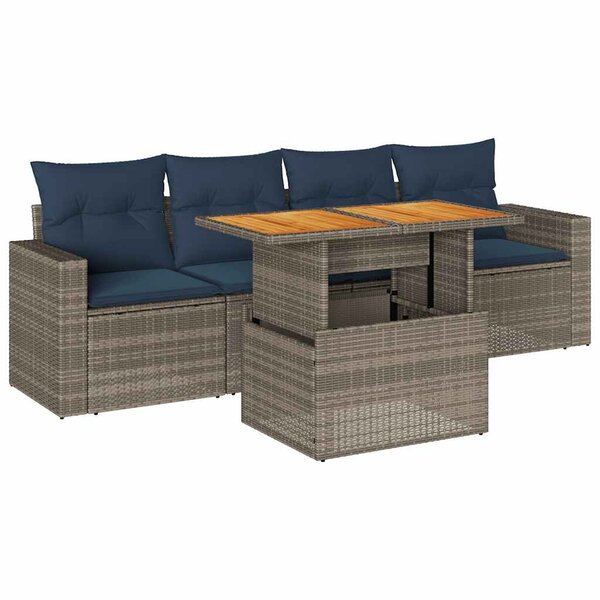 vidaXL Salon de jardin 5 Pièces avec coussins gris résine tressée