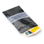 Sachet plastique zip noir opaque à bandes blanches 60 microns raja 10x15 cm