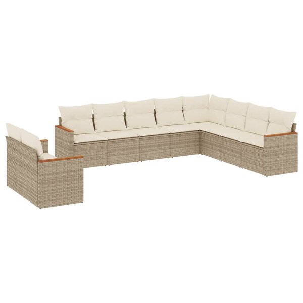 vidaXL Salon de jardin avec coussins 10 Pièces beige résine tressée