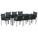 vidaXL Ensemble de salle à manger pour jardin 9 Pièces Noir Poly rotin