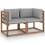 vidaXL Canapé palette de jardin 2 places et coussins gris Pinède