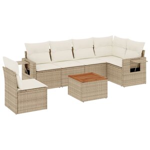 vidaXL Salon de jardin avec coussins 7 Pièces beige résine tressée