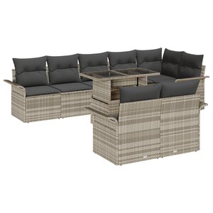 Ensemble de Canapé de Jardin vidaXL 9 pièces avec Coussins en Poly Rattan Gris Clair