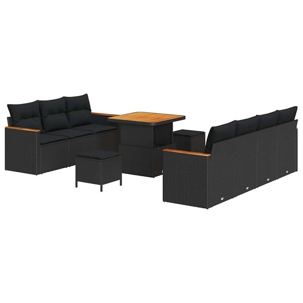 vidaXL Ensemble de canapé de jardin 10 Pièces Noir Poly rotin