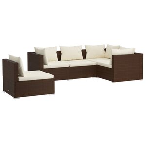 vidaXL Salon de jardin 5 Pièces avec coussins Résine tressée Marron