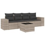 vidaXL Salon de jardin 5 Pièces avec coussins gris clair résine tressée