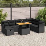 vidaXL Salon de jardin avec coussins 9 Pièces noir résine tressée acacia