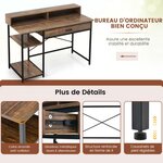 Bureau d'ordinateur avec étagère pour moniteur bureau informatique avec tiroir de rangement et 2 étagères ouvertes style industriel 120 x 56 x 90 5 cm marron 20_0007985