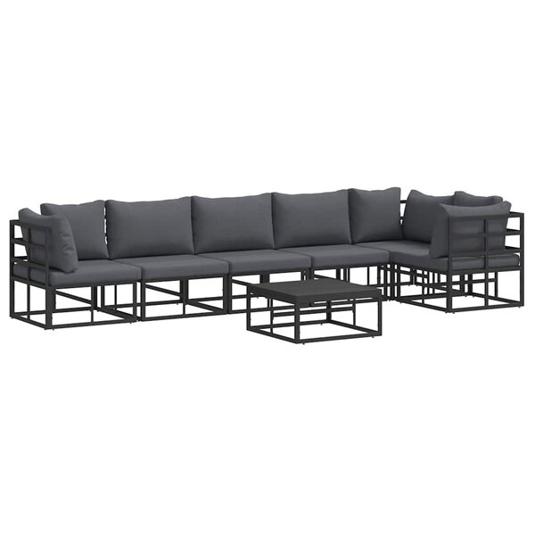 vidaXL Ensemble de canapé de jardin avec coussin 7 Pièces Noir Aluminium