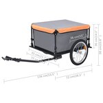 vidaXL Remorque de vélo gris et orange 65 kg