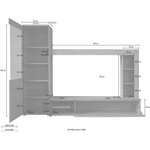 Ensemble meuble TV LOGO - 1 Porte - LED - Mélamine chêne clair et blanc mat - 240 x 41 x 185 cm