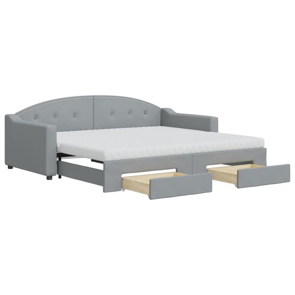 vidaXL Lit de jour avec gigogne et tiroirs gris clair 90x190 cm tissu