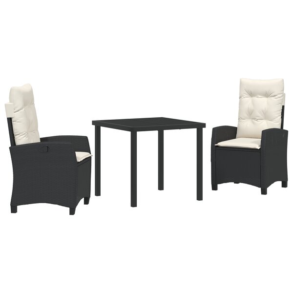 vidaXL Set de jardin de 3 pièces avec coussins en poly rattan noir